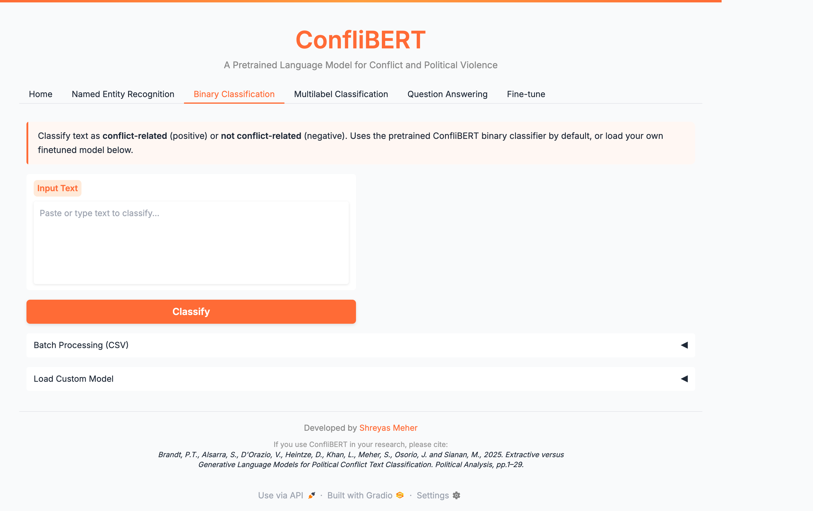 Binary classification results with confidence scores