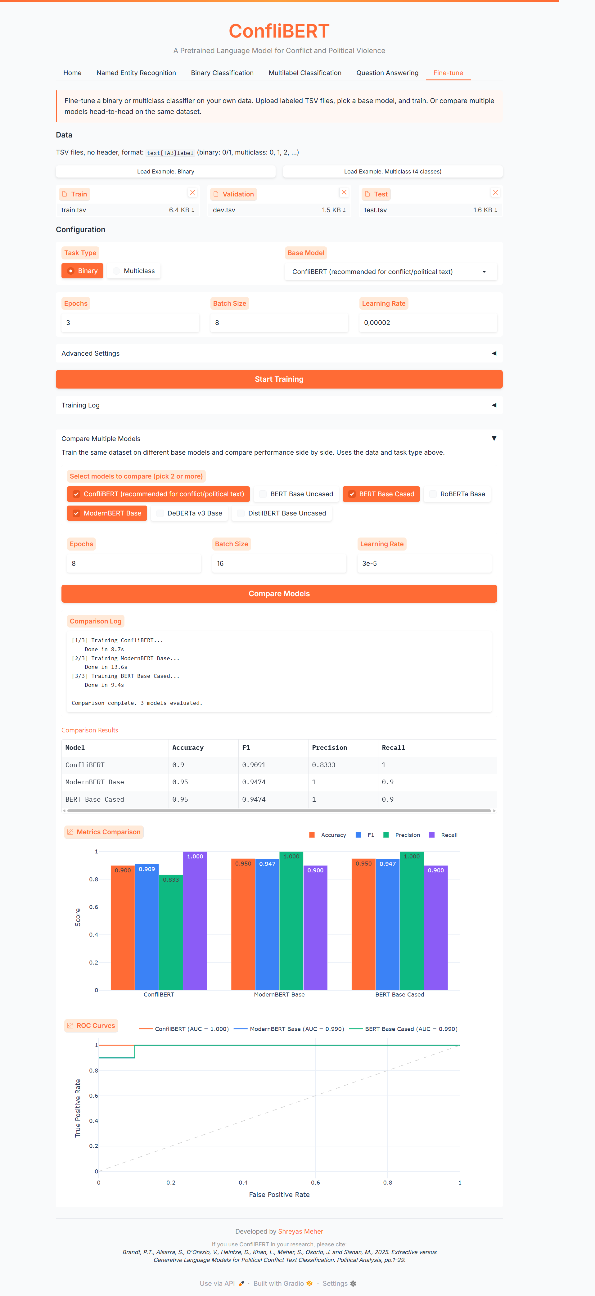 Fine-tuning interface with model selection and training parameters