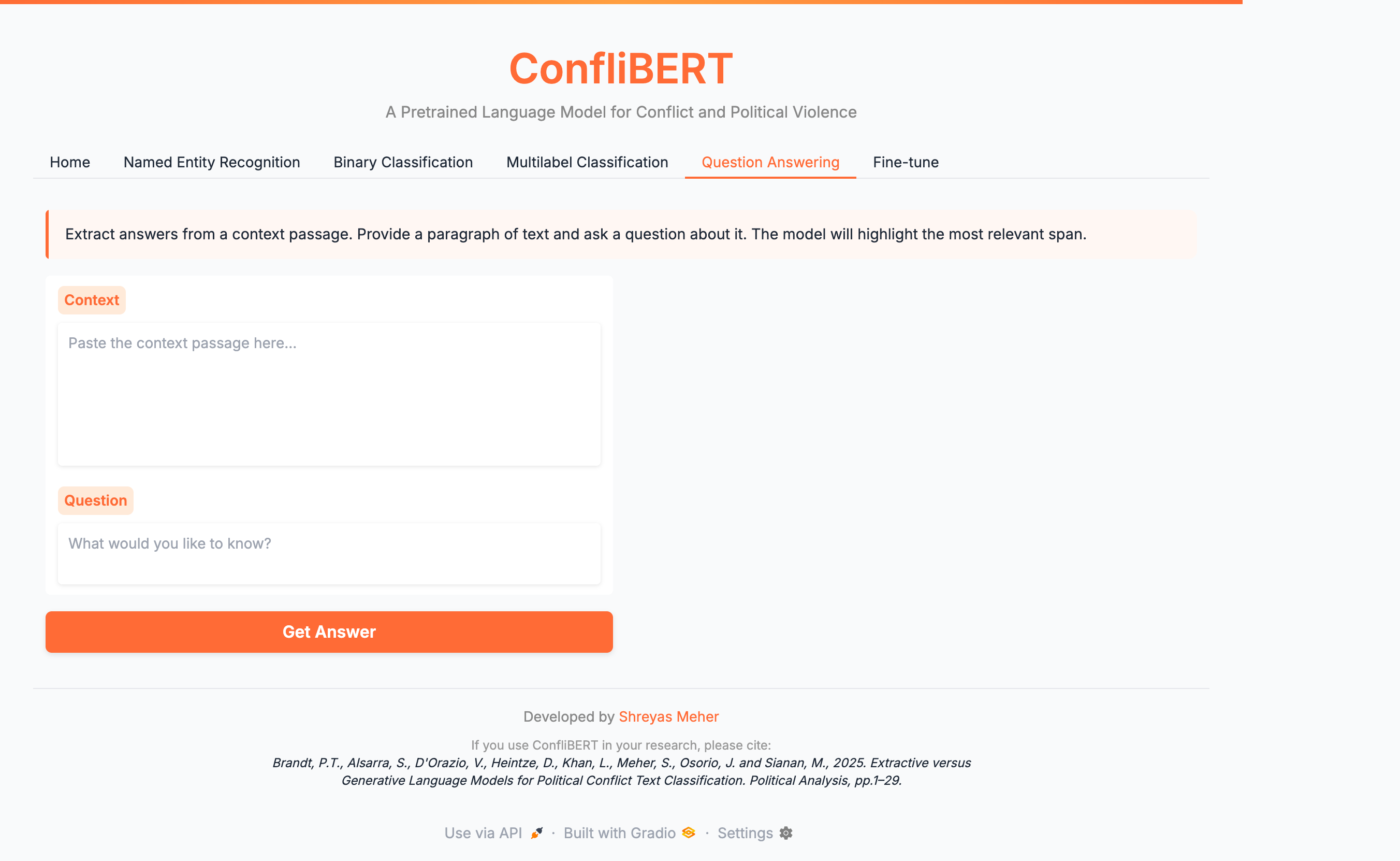 Question answering extracting answers from context